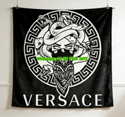 Versace Black White Medusa Snake Bandana Print Flannel Sofa Throw Blanket IMG_1420